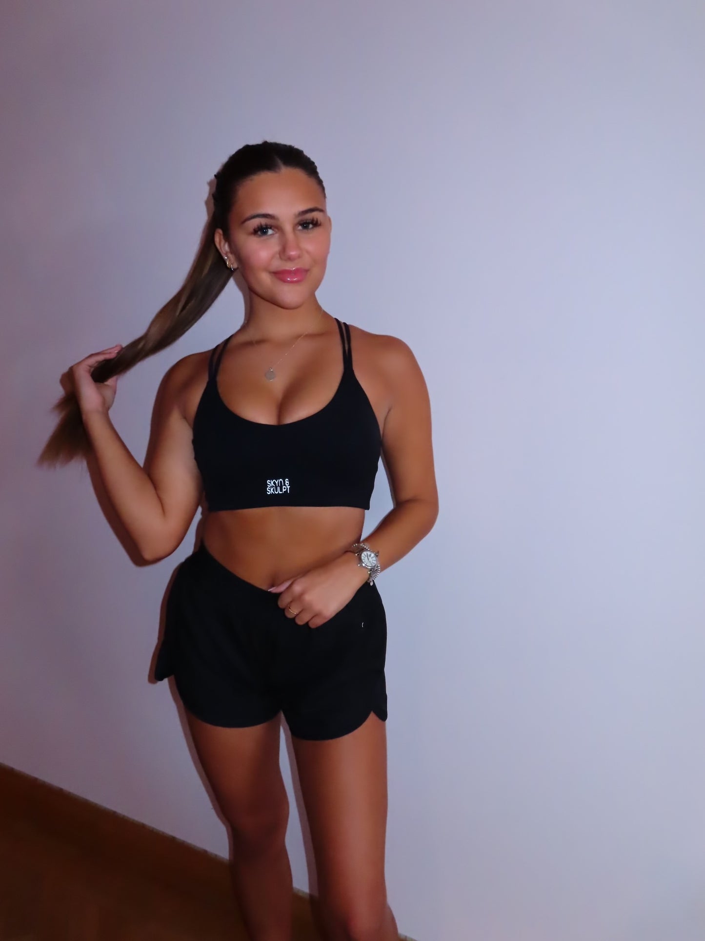 Black ‘runner’ shorts set