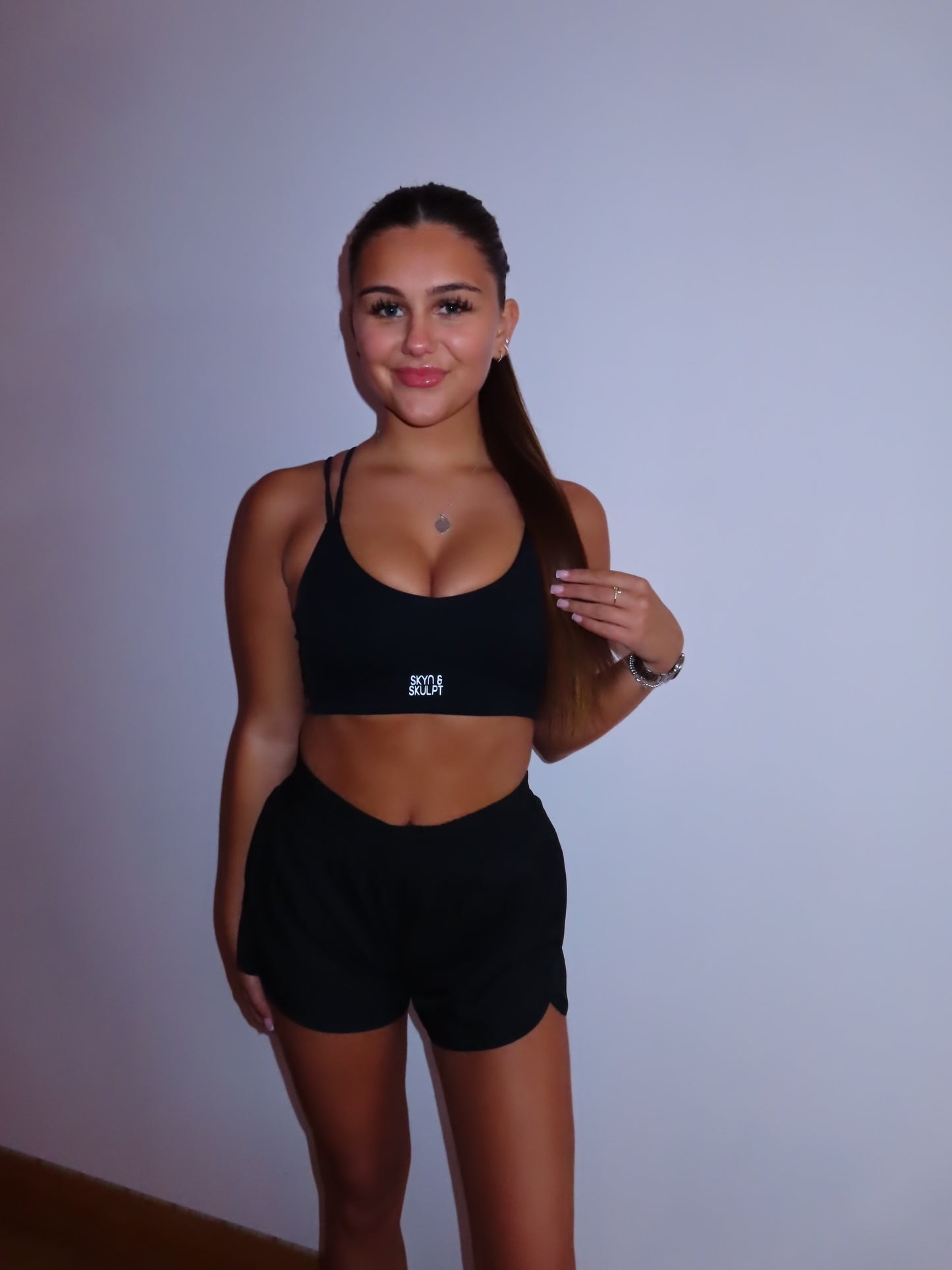 Black ‘runner’ shorts set